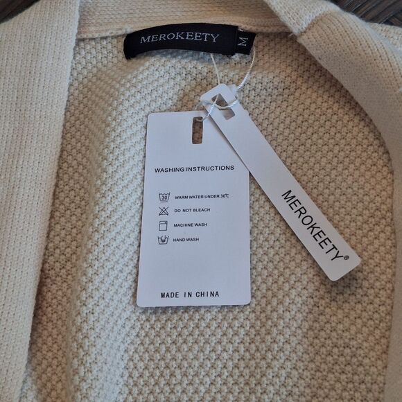 MEROKEETY Waffle Knit Cardigan Open Front Sweater Coat NWT Pockets Longline M - Picture 9 of 14